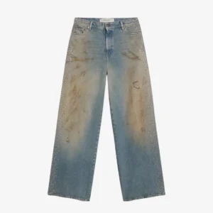 JEAN BOYFRIEND DÉLAVAGE COULEUR SABLE, EFFET USÉ AVEC CABOCHONS