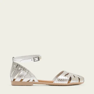 SANDALE PLATE EN CUIR ARGENTÉ PATRICIA
