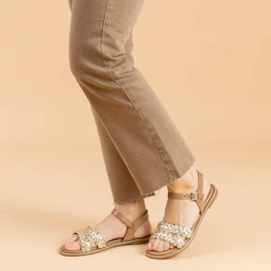 SANDALE PLATE CUIR TAUPE DORÉ ELISA