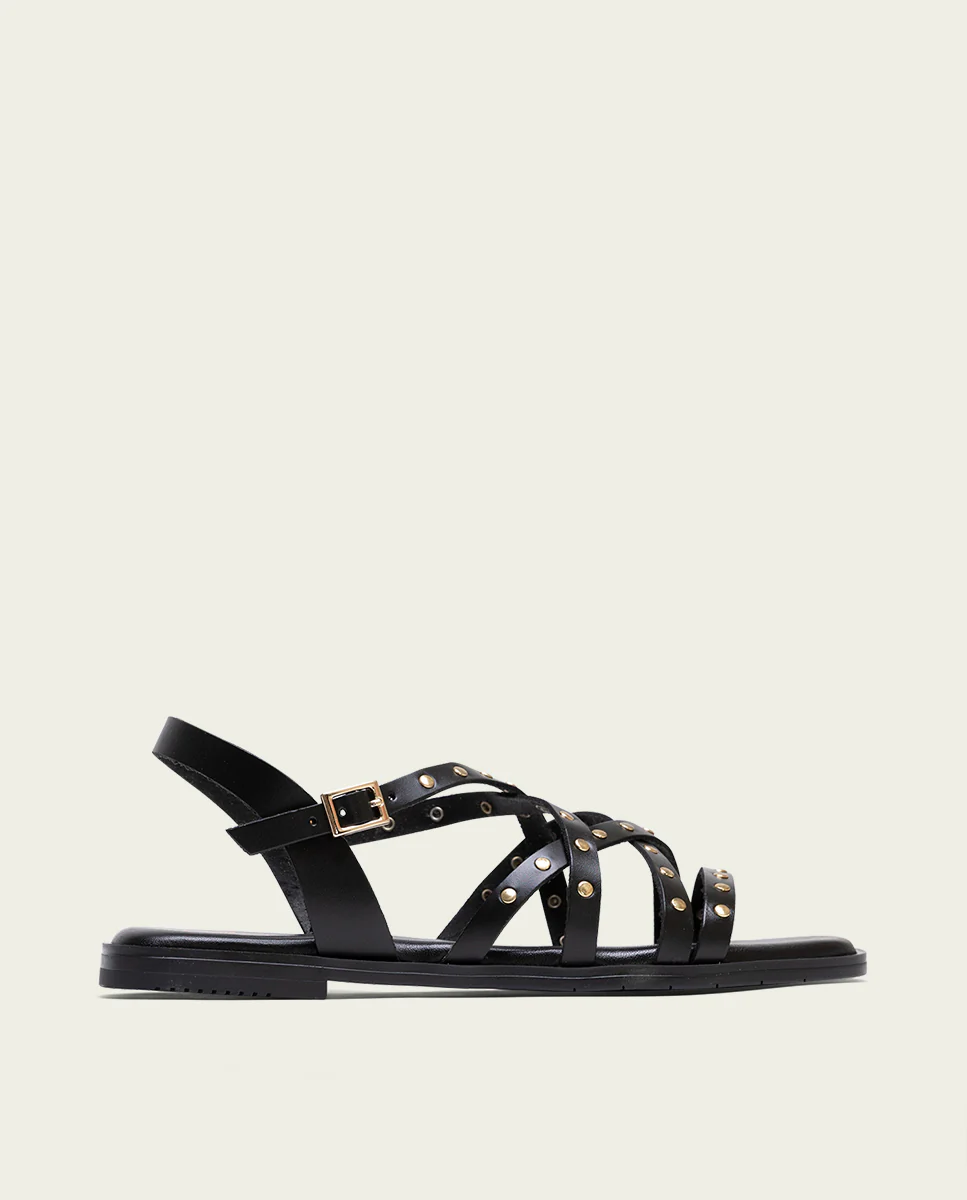 SANDALE PLATE EN CUIR NOIR CLOUTÉ VICTORIA – Image 3