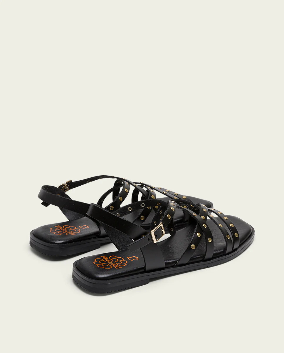 SANDALE PLATE EN CUIR NOIR CLOUTÉ VICTORIA – Image 5