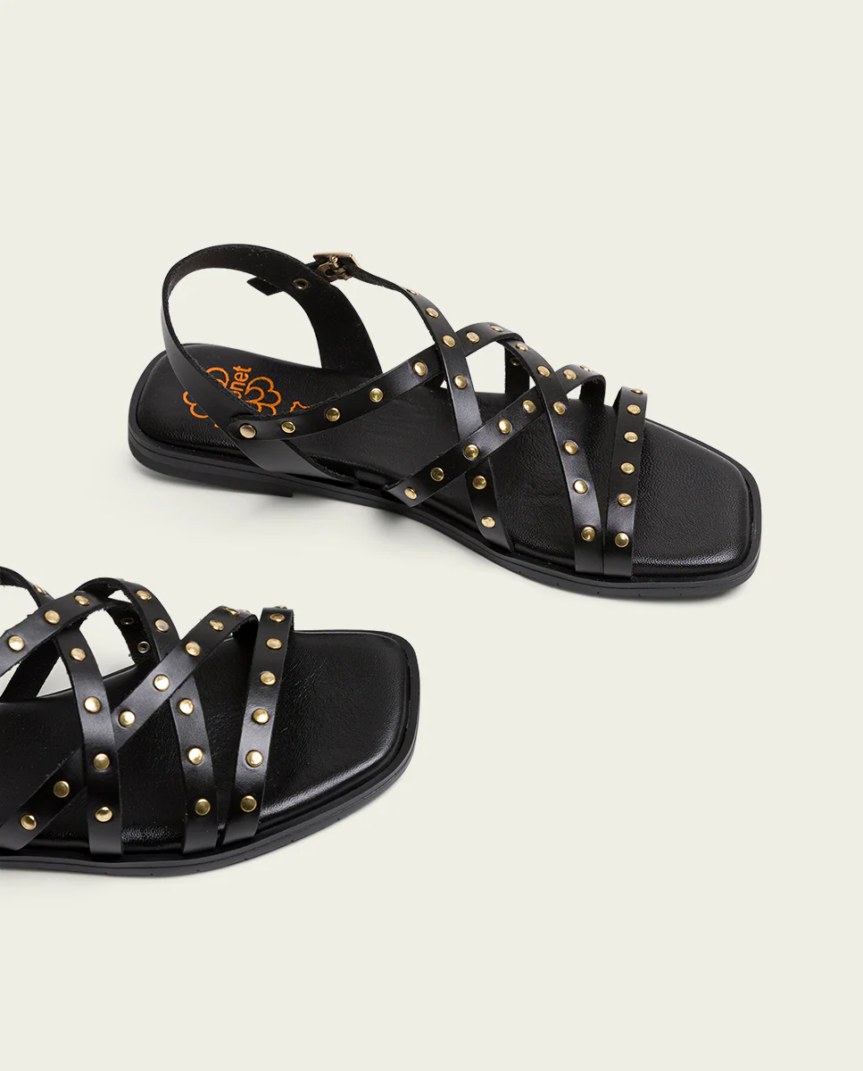 SANDALE PLATE EN CUIR NOIR CLOUTÉ VICTORIA – Image 6