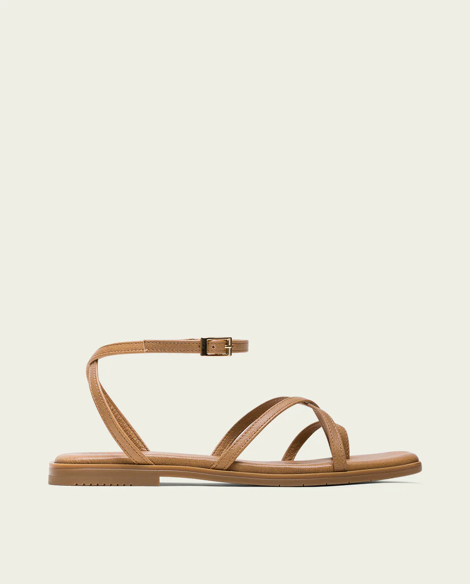 SANDALE PLATE EN CUIR AVEC BRIDES TAUPE VALENTINA – Image 2