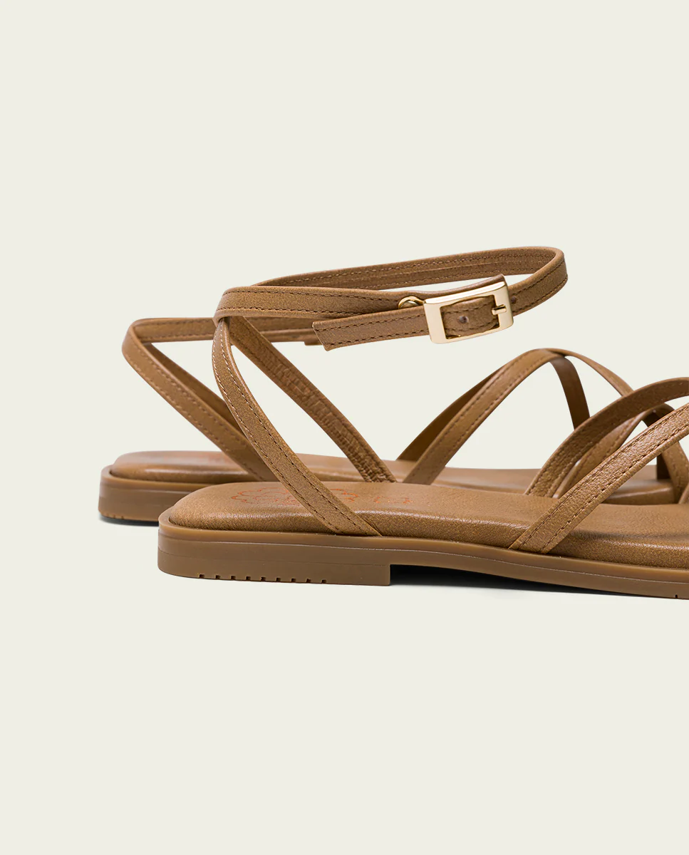 SANDALE PLATE EN CUIR AVEC BRIDES TAUPE VALENTINA – Image 6