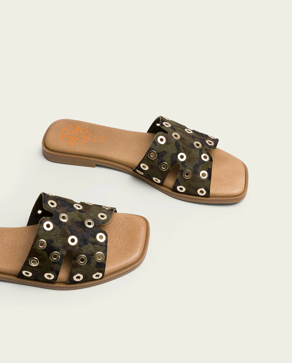 SANDALE PLATE EN CUIR MILITAIRE CLOUTÉS VILMA – Image 5
