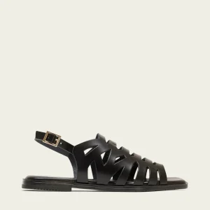 SANDALE PLATE EN CUIR À BRIDES NOIR VIOLETA