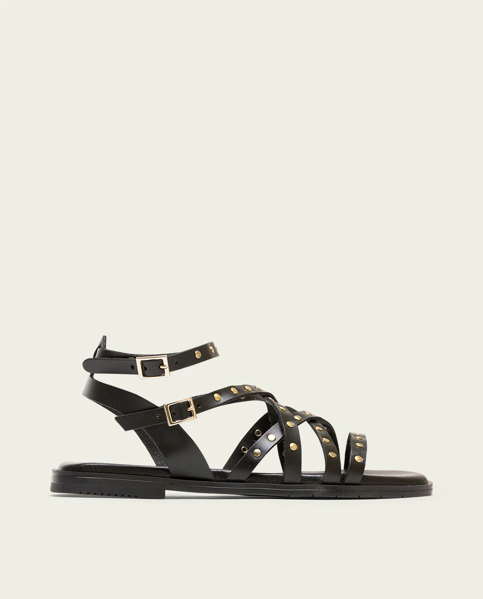 SANDALE PLATE EN CUIR NOIR CLOUTÉS VERNA – Image 2