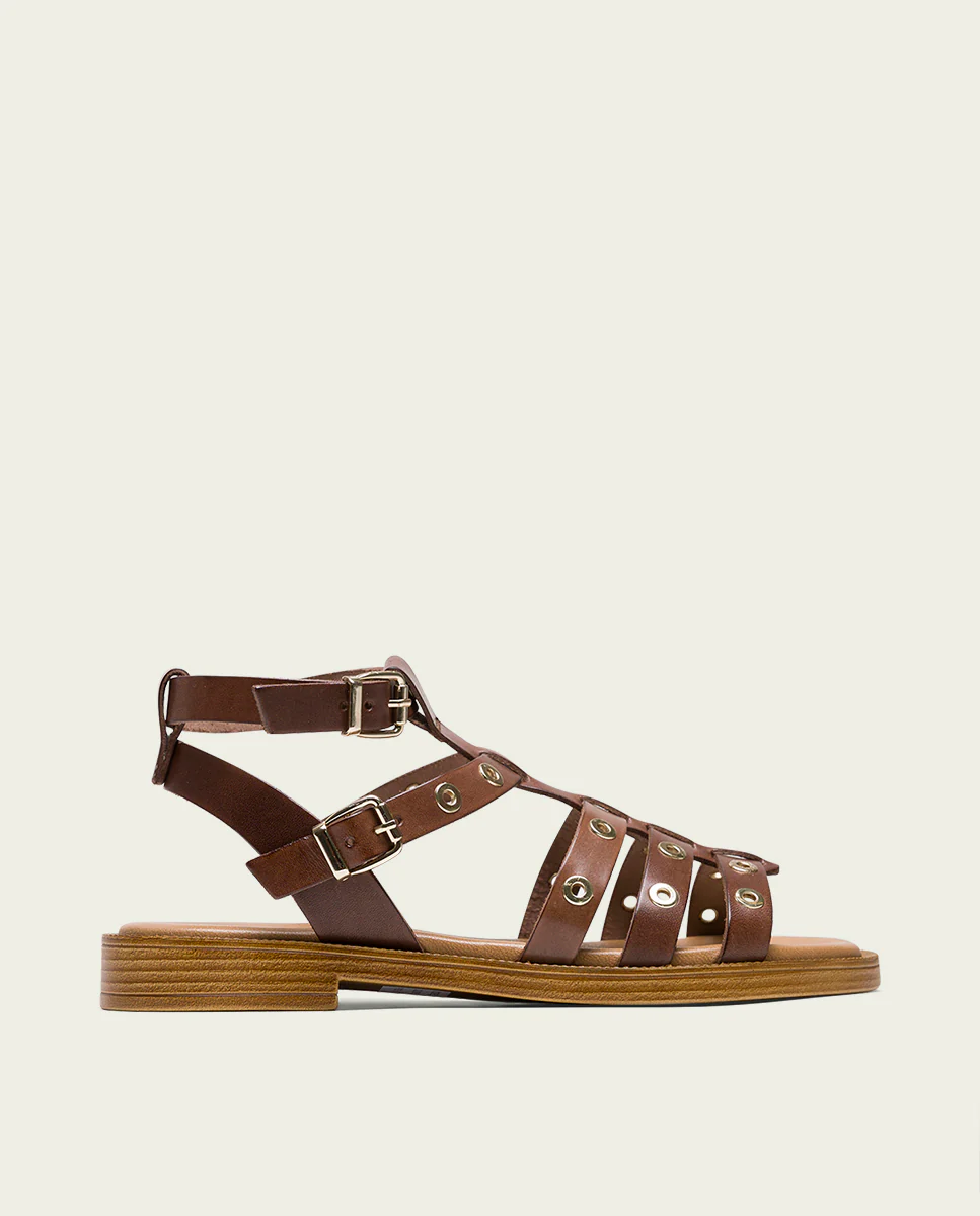 SANDALE PLATE EN CUIR MOKA MIA