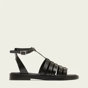 SANDALE PLATE EN CUIR NOIR MARINA