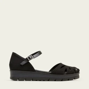 SANDALE TALON COMPENSÉ EN DAIM NOIR TAMARA