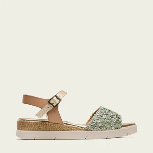 SANDALE TALON COMPENSÉE CUIR TAUPE VERT CAMILA