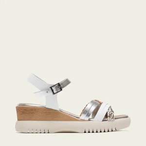 SANDALE COMPENSÉE EN CUIR ARGENT BLANC BERTA