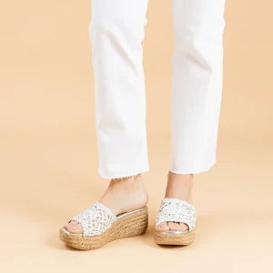 SANDALE COMPENSÉE EN CUIR BLANC DANIELA