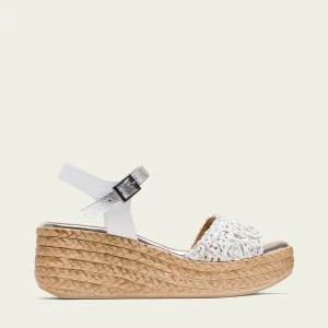 SANDALE COMPENSÉE EN CUIR BLANC ARGENTÉ DALIA