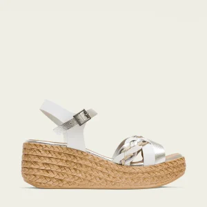 SANDALE COMPENSÉE EN CUIR BLANC ARGENTÉ DIANA