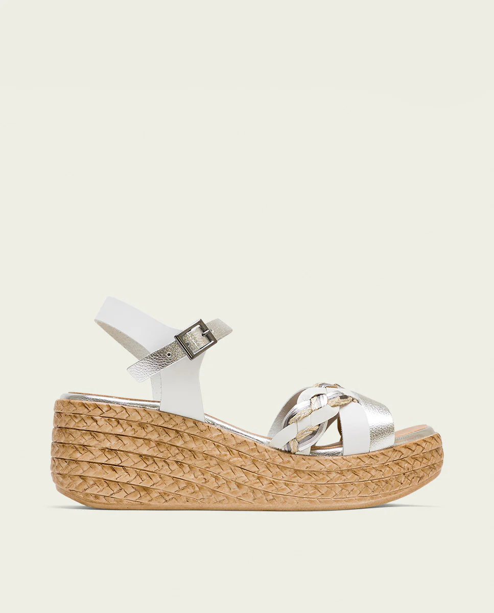 SANDALE COMPENSÉE EN CUIR BLANC ARGENTÉ DIANA – Image 2