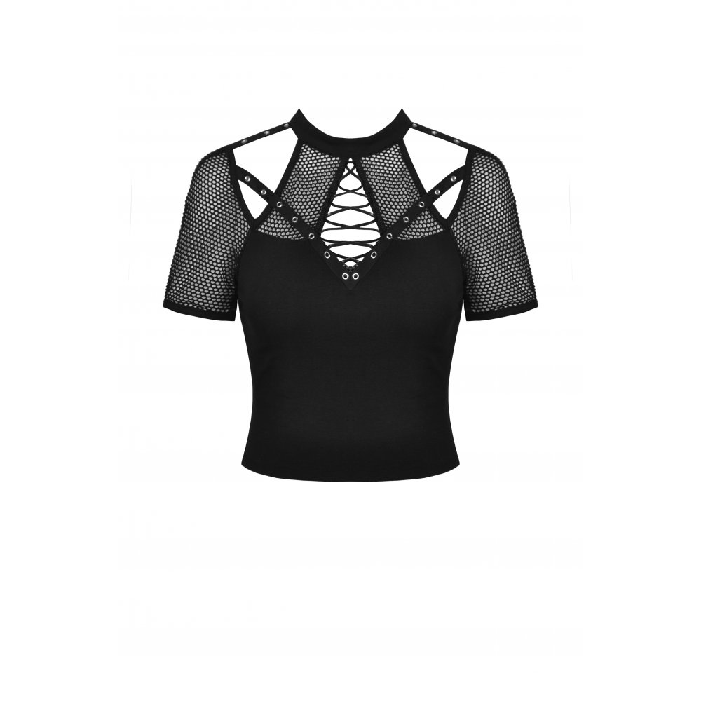 T-shirt rocker en maille filet découpée – Image 4
