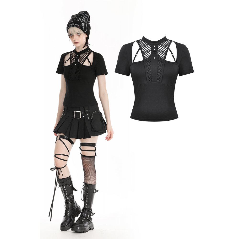 T-shirt en maille noire punk
