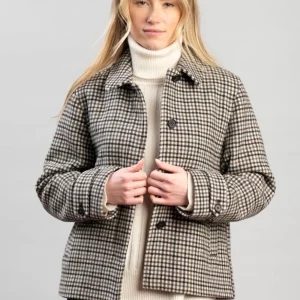 Check Short Wool Blend Car Coat