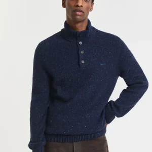 Wool Blend Neps Half Buttoned Jumper