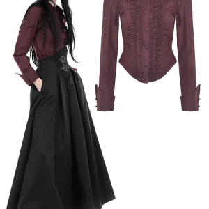 Wine red ruffle blouse