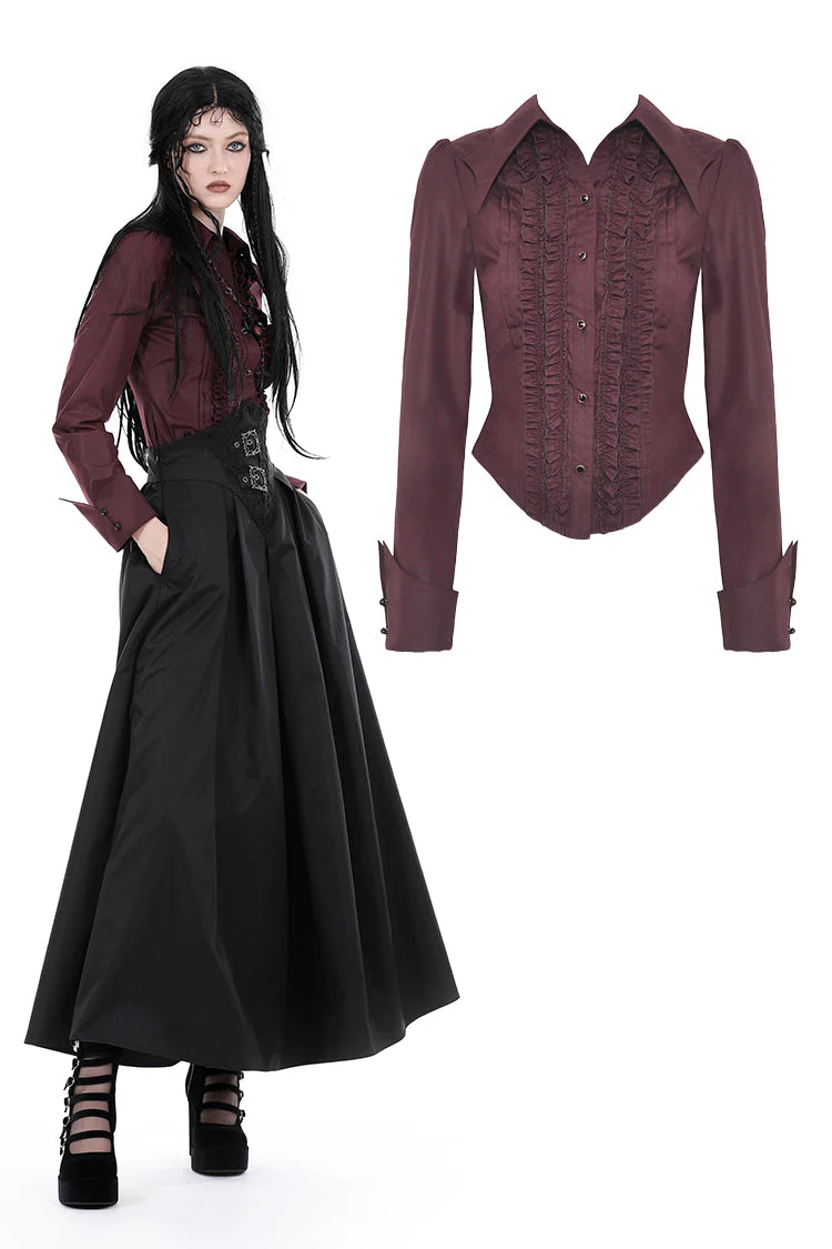Wine red ruffle blouse