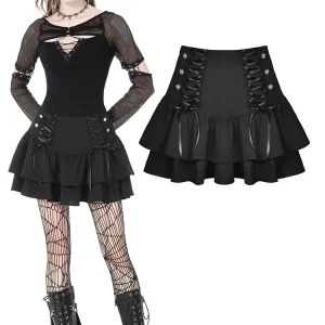 Black elegant lady lace up frilly skirt
