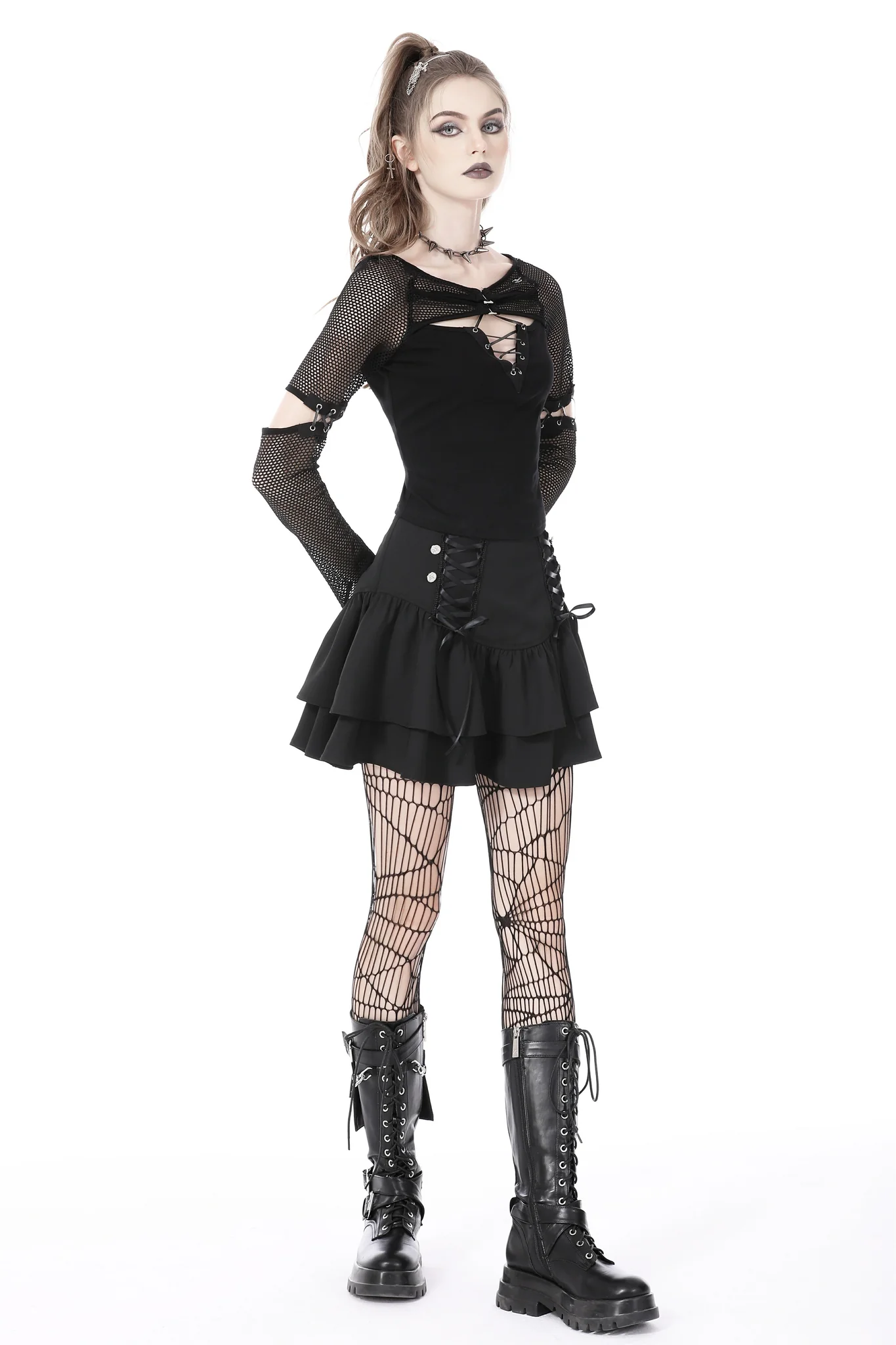 Black elegant lady lace up frilly skirt – Image 3
