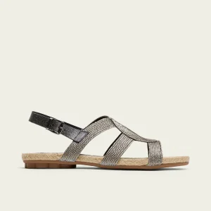 SANDALE PLATE EN CUIR JUTE PLOMB COCO