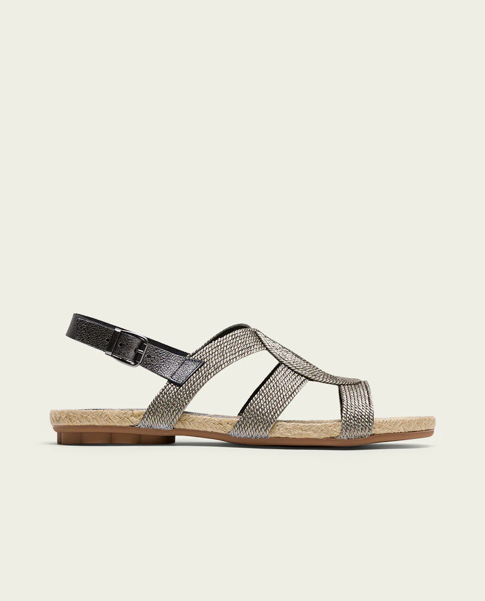 SANDALE PLATE EN CUIR JUTE PLOMB COCO