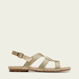 SANDALE PLATE EN CUIR JUTE OR COCO